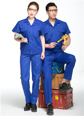 工程服訂做系扣純藍(lán)色短袖工地耐磨廠服車(chē)間勞保服